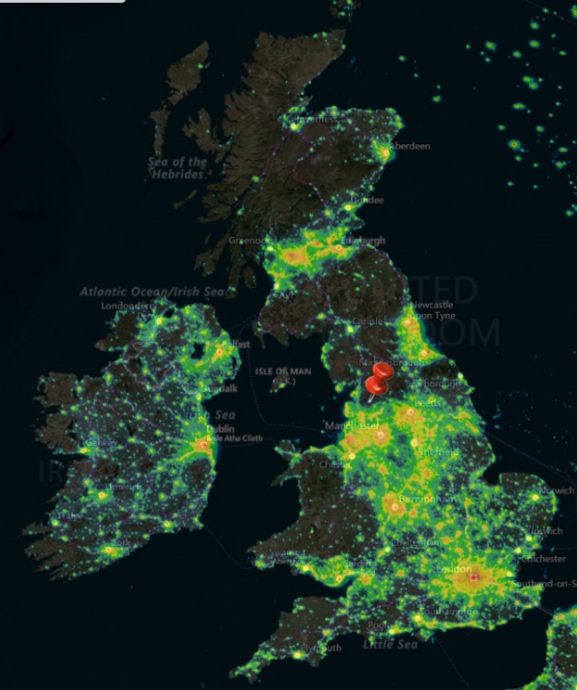Figure 1: Light pollution across the UK